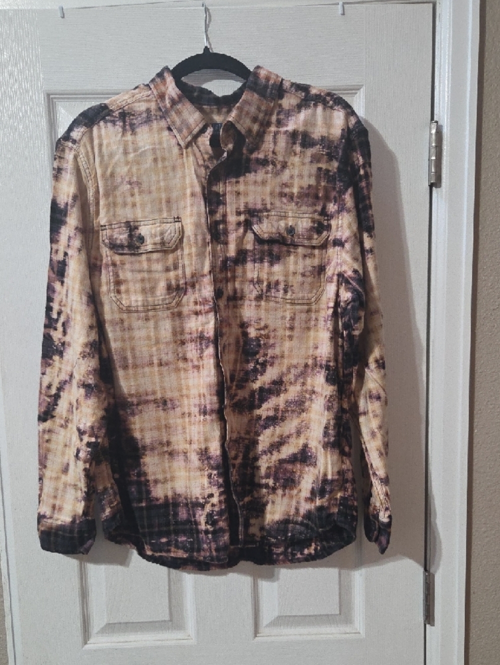 George Hand Bleach/Altered Button-Down Flannel Shirt - Brown Black Cream - Picture 6 of 10